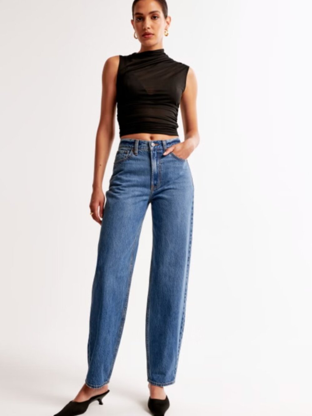 Black Abercrombie & Fitch High Waisted Barrel Jeans 2 Short/26